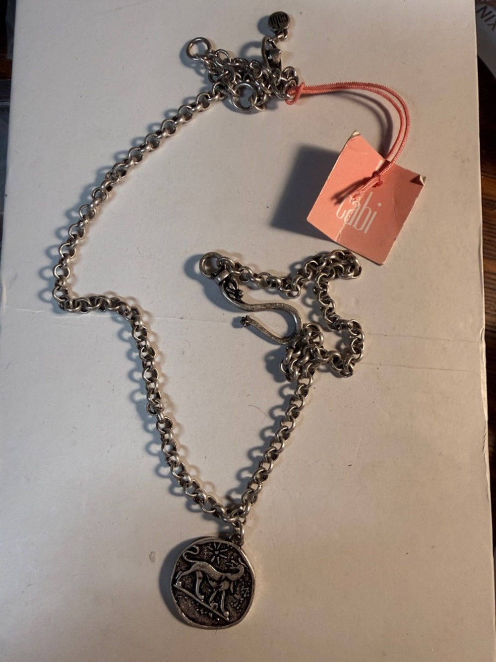 Cabi Silver Tone Antiqued Coin Chain Statement Necklace 18”